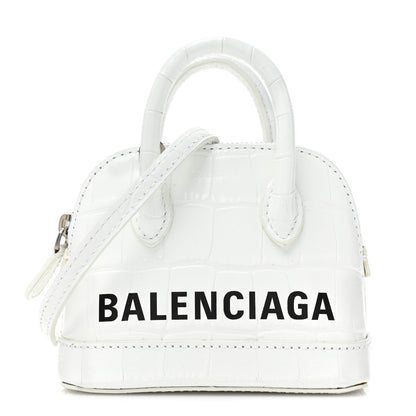 Balenciaga Calfskin Logo Crocodile Embossed Mini Ville Top Handle Bag White Black 1 of 13
