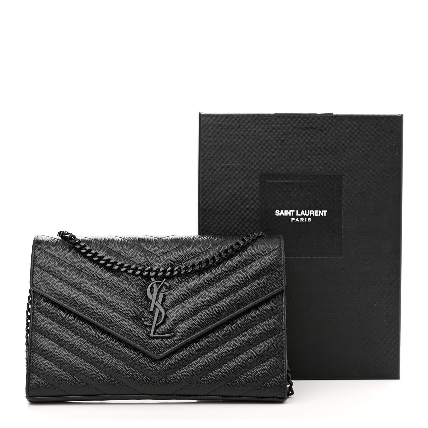 Grain De Poudre Matelasse Chevron Monogram Monochrome Chain Wallet Black