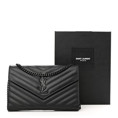 Saint Laurent Grain De Poudre Matelasse Chevron Monogram Monochrome Chain Wallet Black 10 of 10