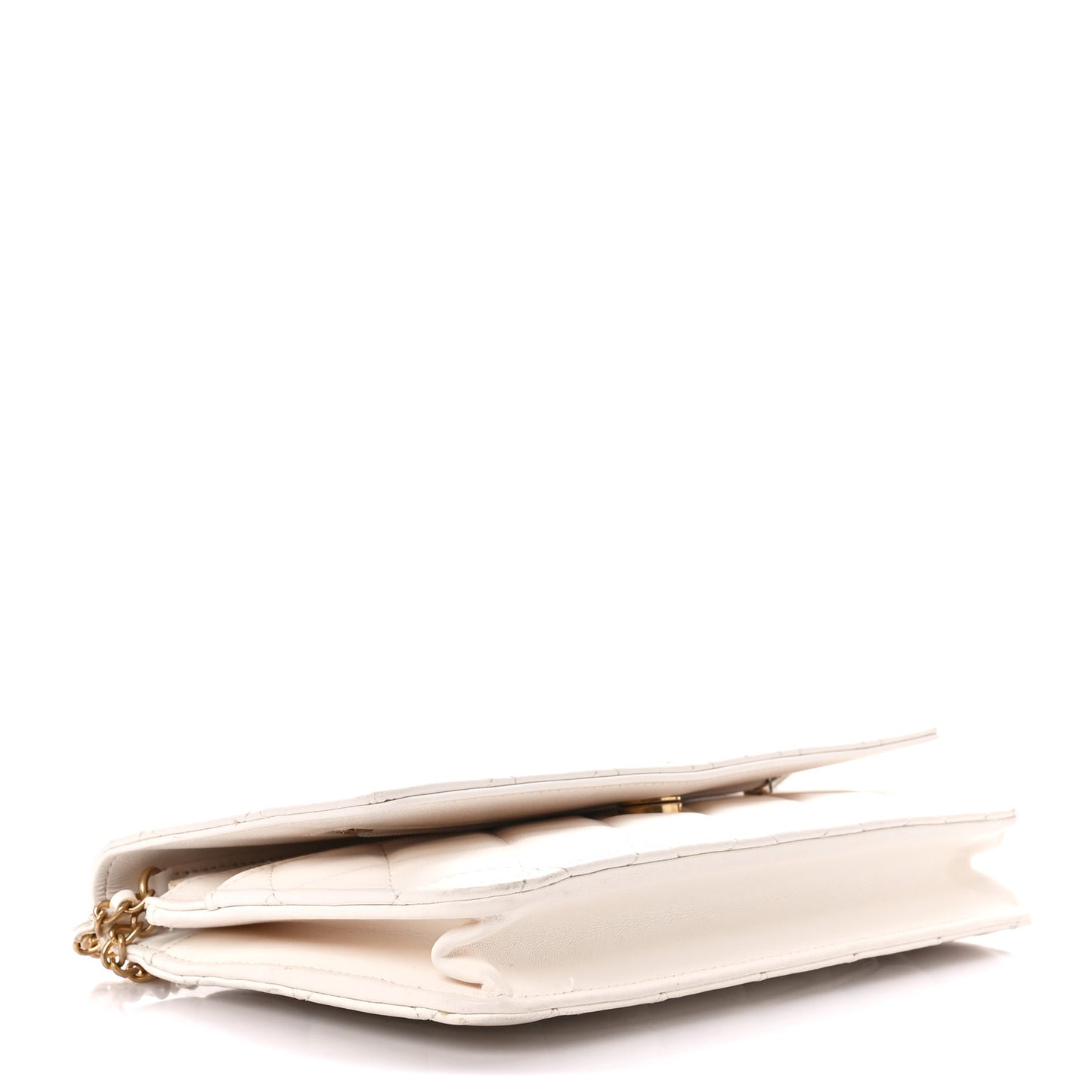 Lambskin Quilted Enamel Wallet On Chain WOC White