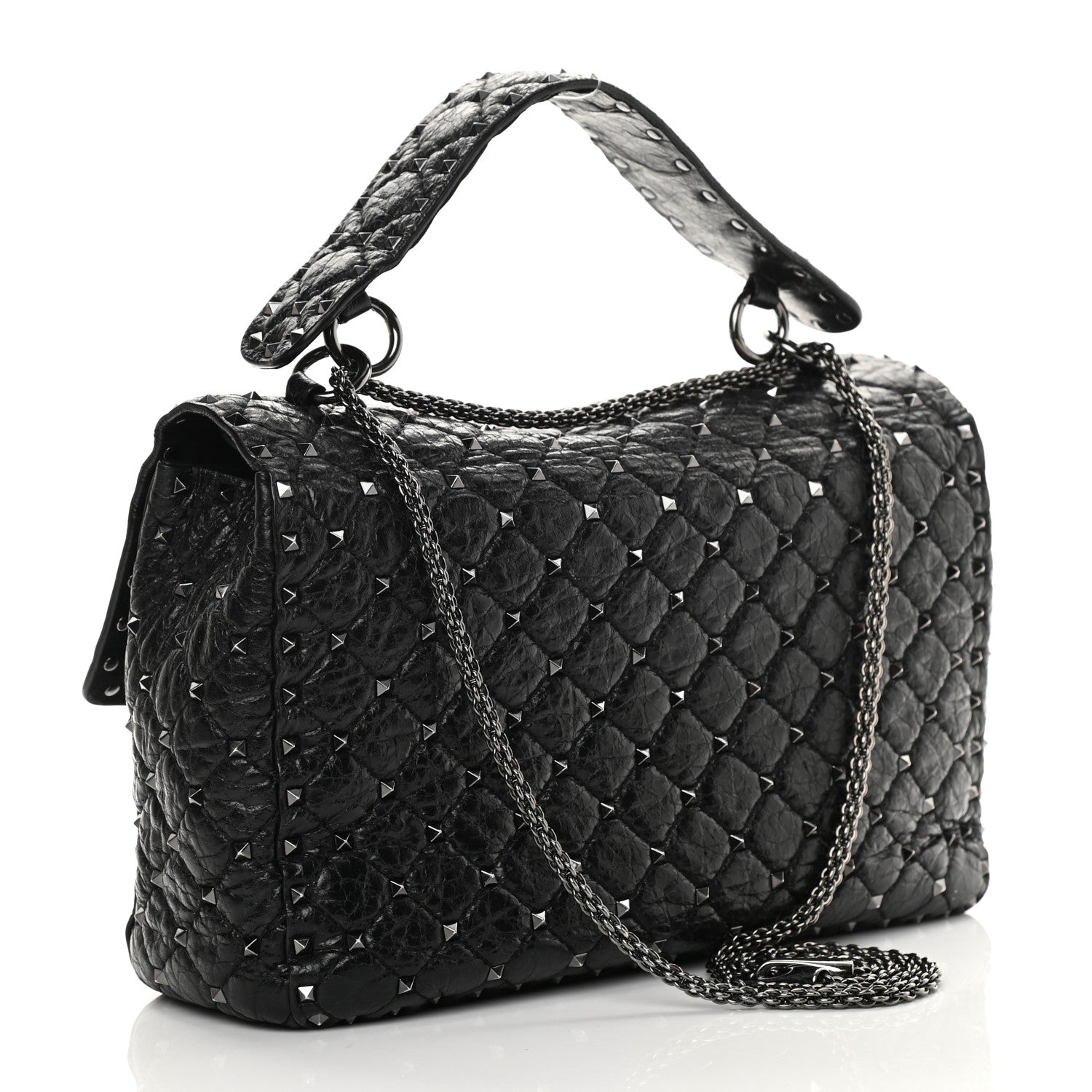 Valentino Garavani Craquele Nappa Large Rockstud Spike Shoulder Bag Black 3 of 15