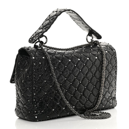 Valentino Garavani Craquele Nappa Large Rockstud Spike Shoulder Bag Black 3 of 15