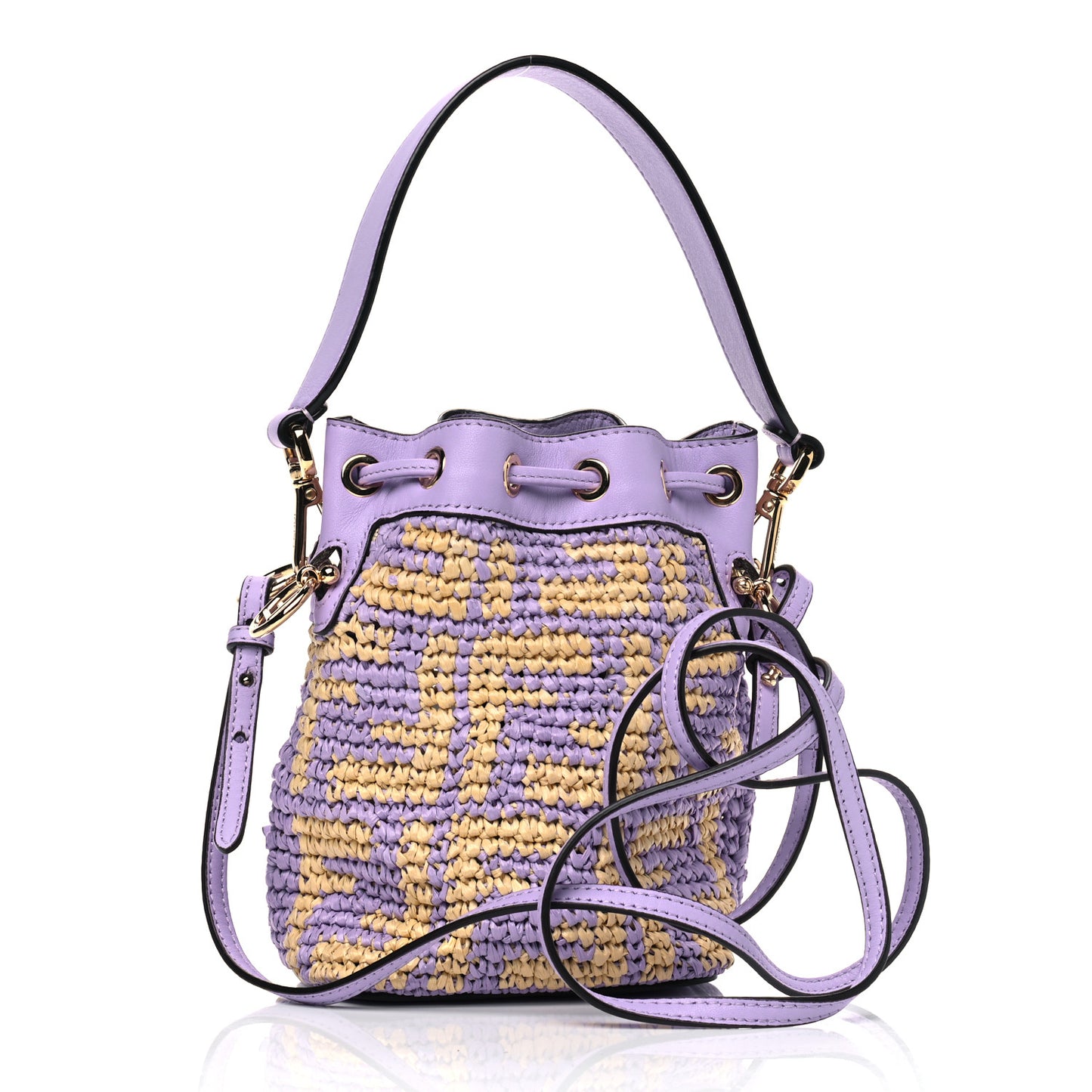 Raffia Vitello Seta F is Fendi FF Woven Mini Mon Tresor Bucket Bag Anemone Natural