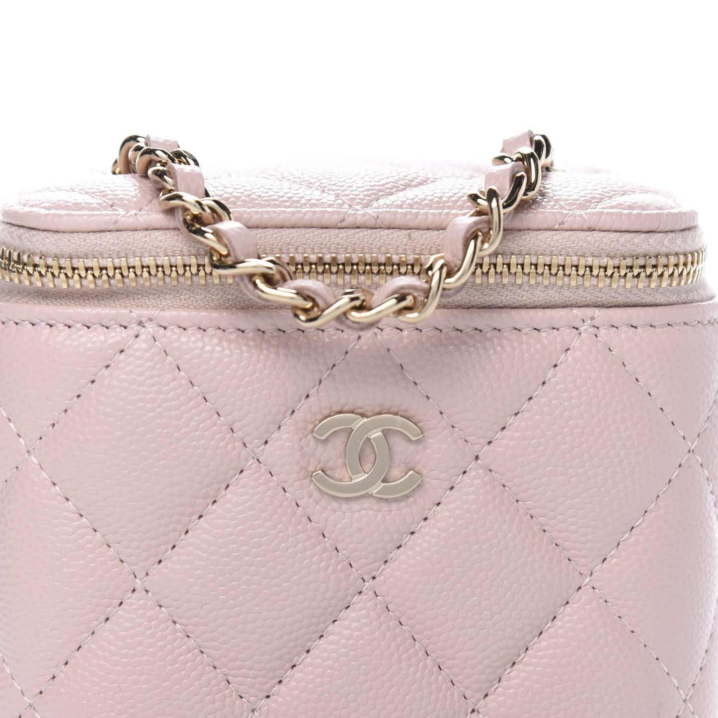 Caviar Quilted Mini Vanity Case With Chain Light Pink