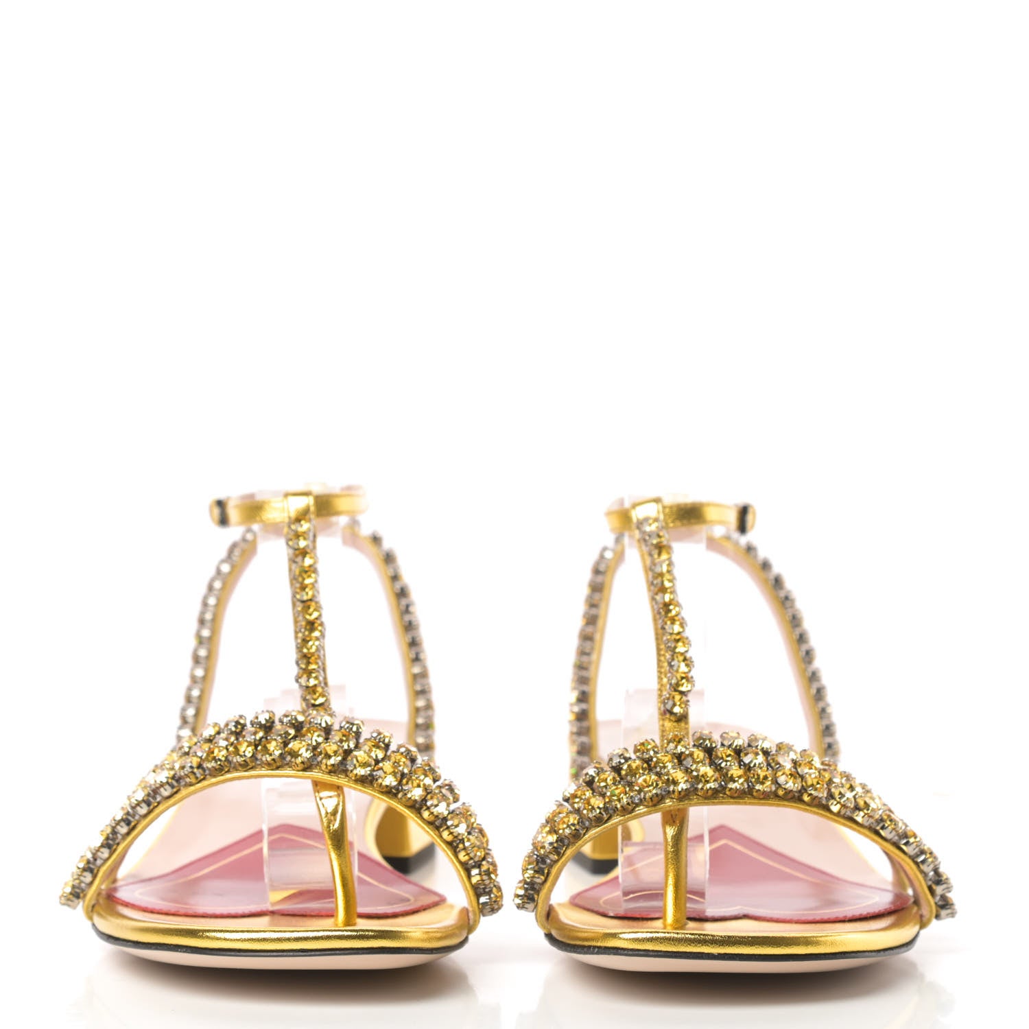 Gucci Nappa Silk Crystal Bertie T-Strap Low Heel Sandals 39 Gold 2 of 8