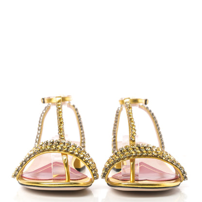 Gucci Nappa Silk Crystal Bertie T-Strap Low Heel Sandals 39 Gold 2 of 8