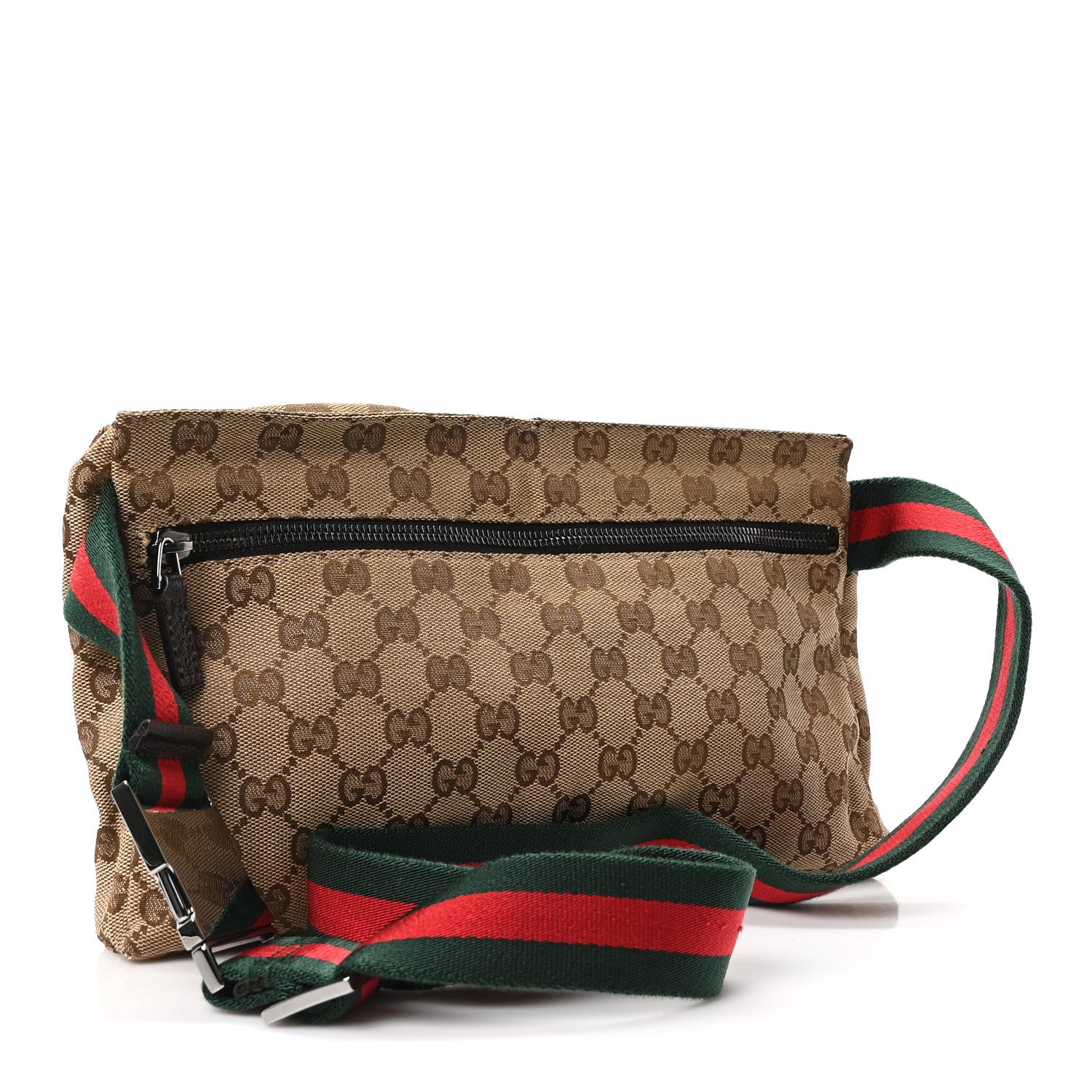 Gucci GG Monogram Web Double Pocket Belt Bag Dark Brown 3 of 10