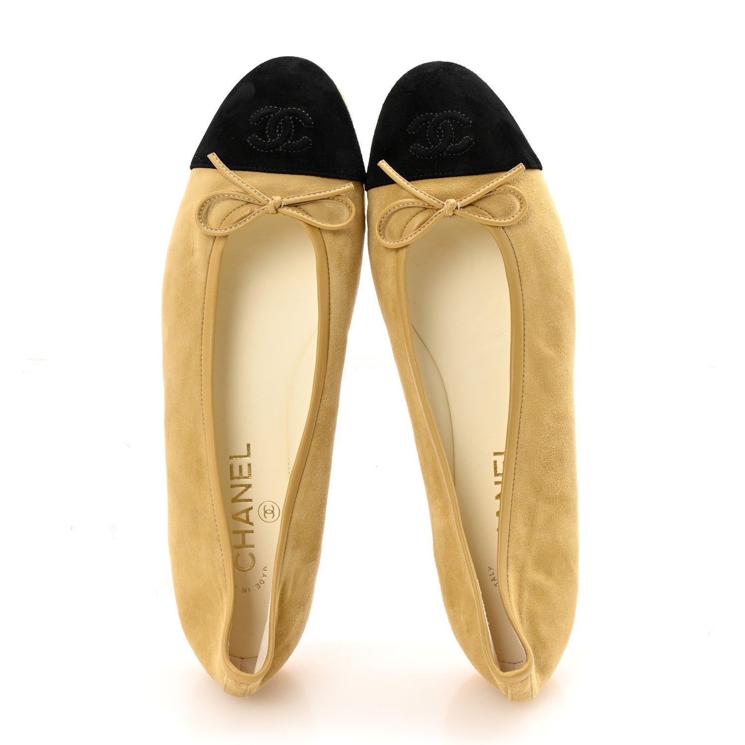 Chanel Suede Cap Toe CC Ballerina Flats 40 Beige Black 2 of 9