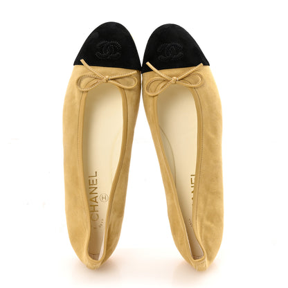 Chanel Suede Cap Toe CC Ballerina Flats 40 Beige Black 2 of 9