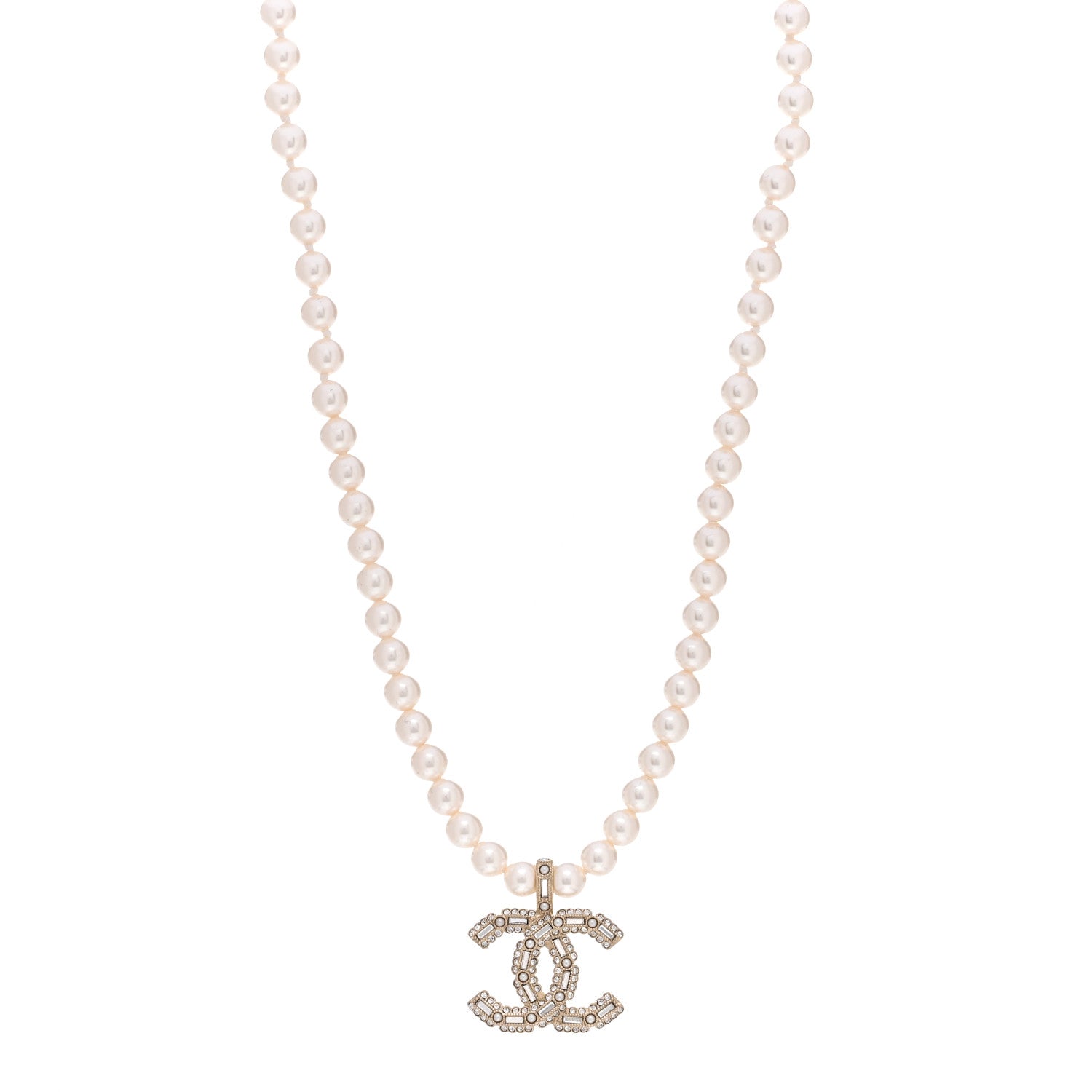 Chanel Pearl Crystal Baguette CC Short Necklace Gold 1 of 4
