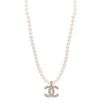 Chanel Pearl Crystal Baguette CC Short Necklace Gold 1 of 4