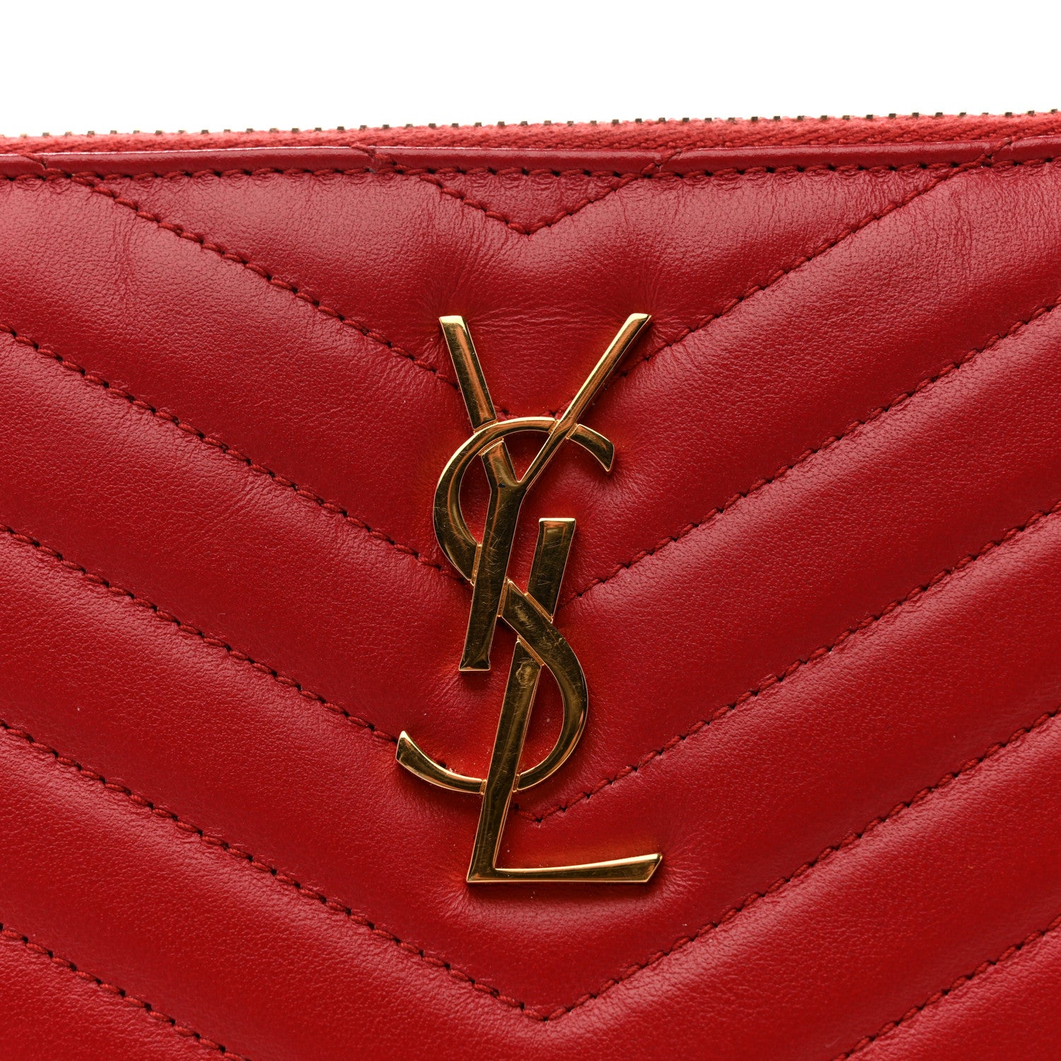Saint Laurent Calfskin Matelasse Chevron Monogram A5 Wristlet Bandana Red 8 of 11