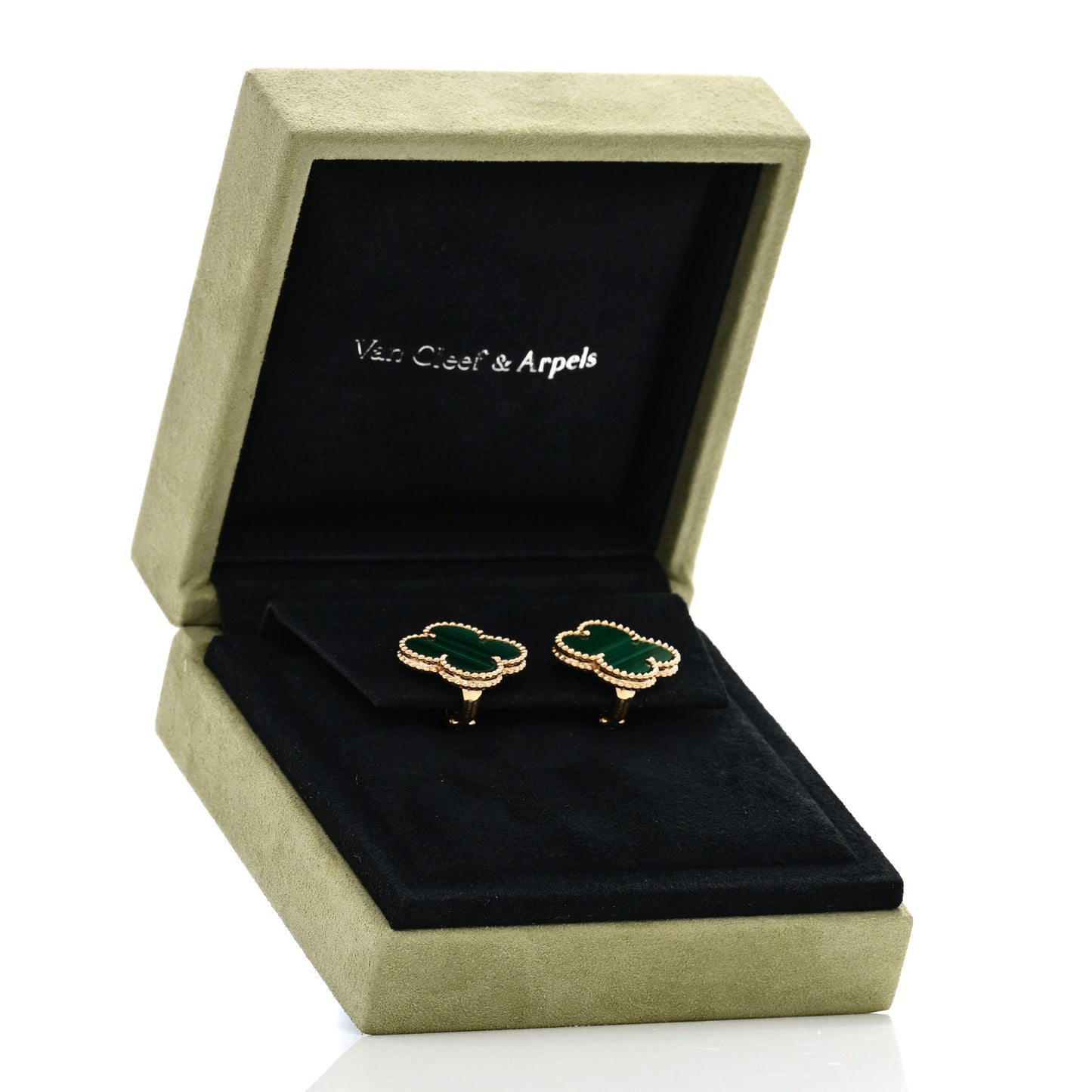 18K Yellow Gold Malachite Magic Alhambra Earrings