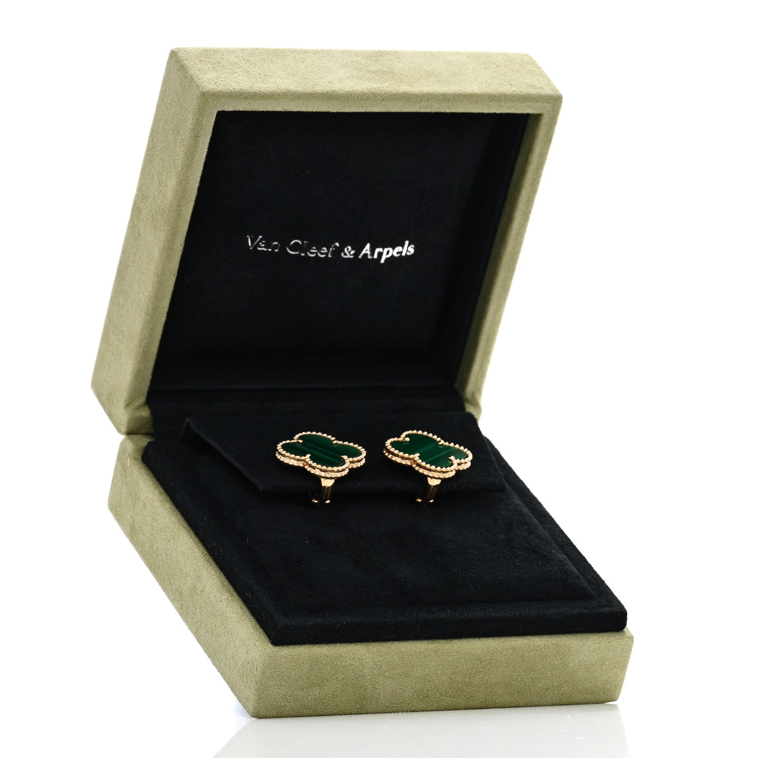 Van Cleef & Arpels 18K Yellow Gold Malachite Magic Alhambra Earrings 5 of 5