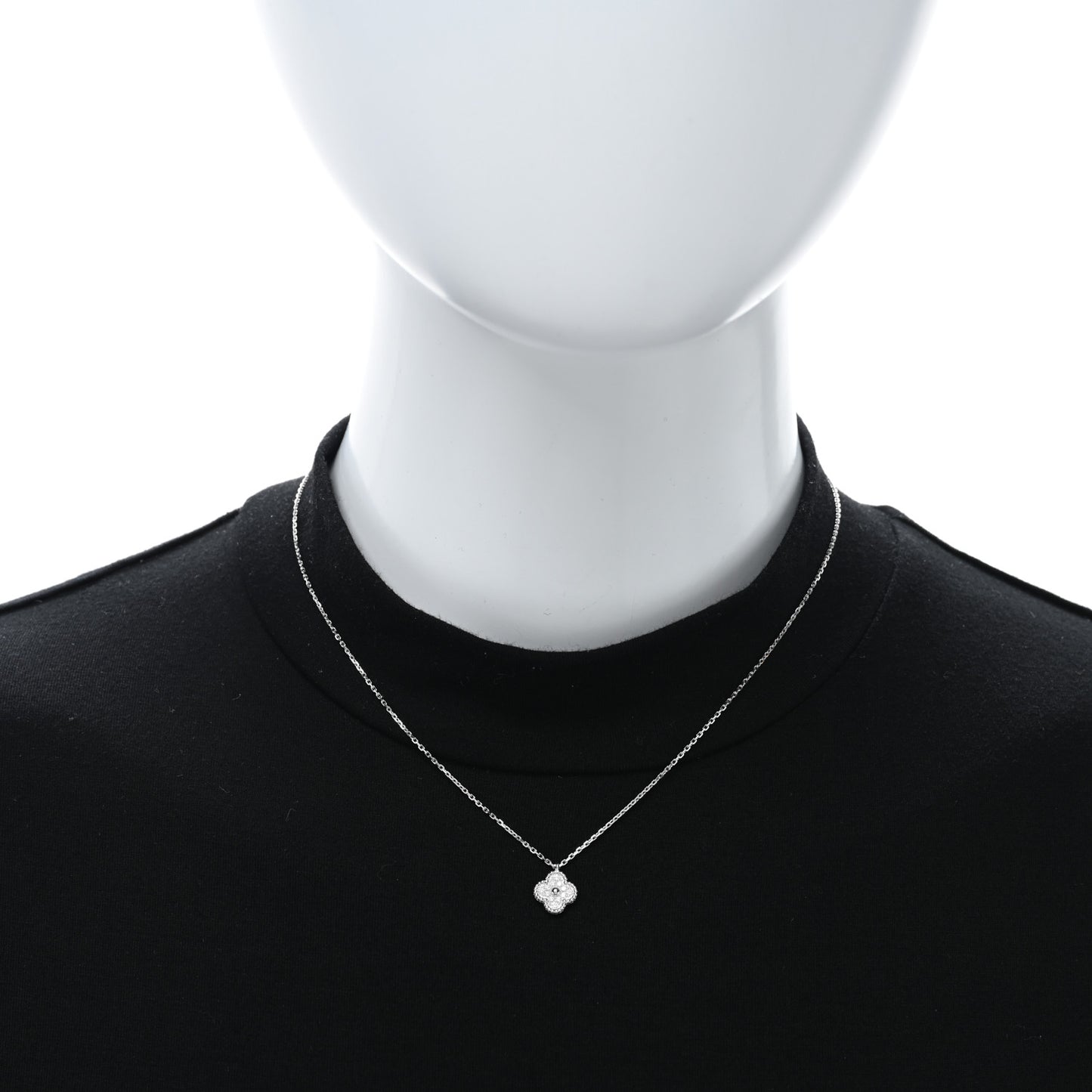 18K White Gold Diamond Sweet Alhambra Pendant Necklace