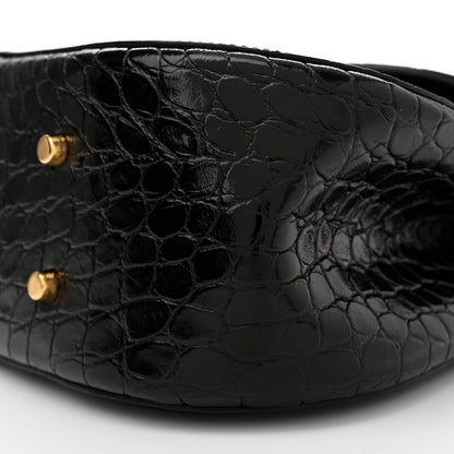Versace Calfskin Crocodile Embossed Greca Goddess Top Handle Bag Black 9 of 11