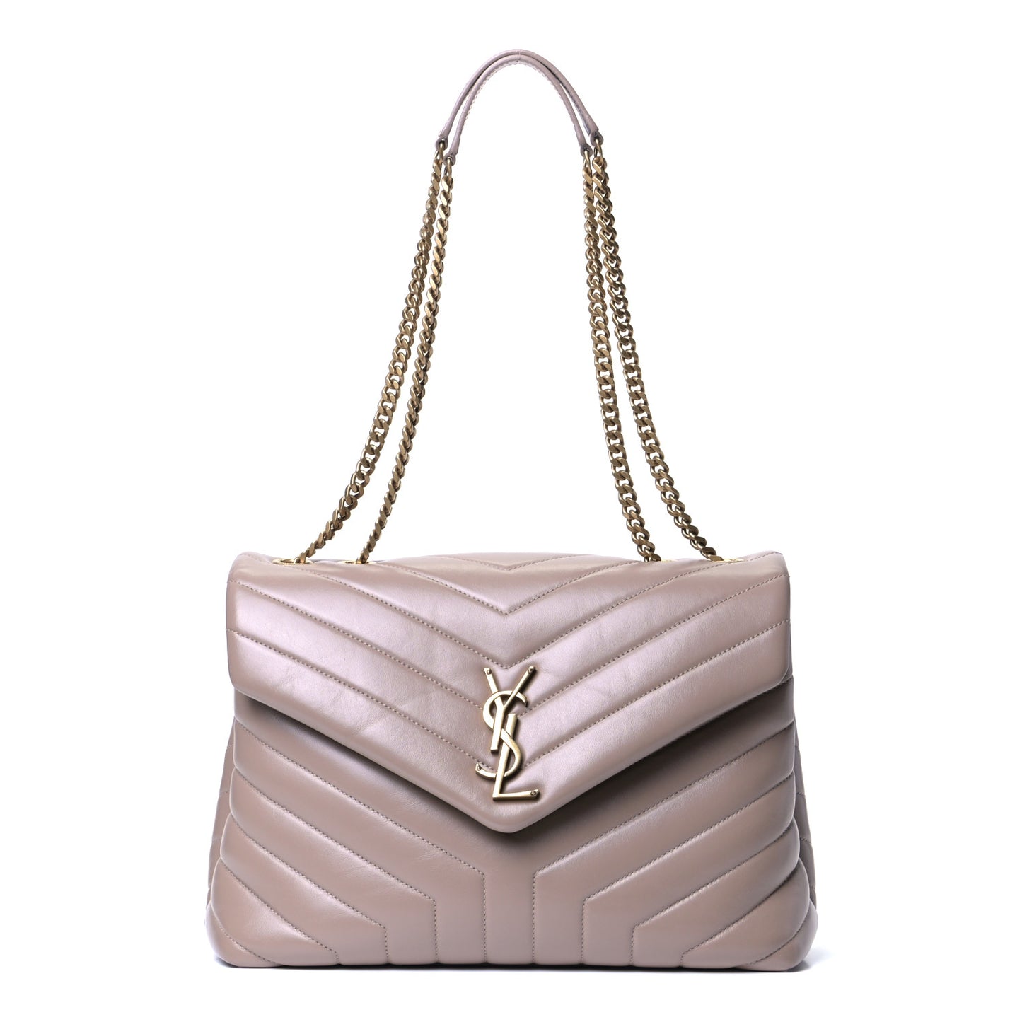 Calfskin Y Quilted Monogram Medium Loulou Chain Satchel Dark Beige