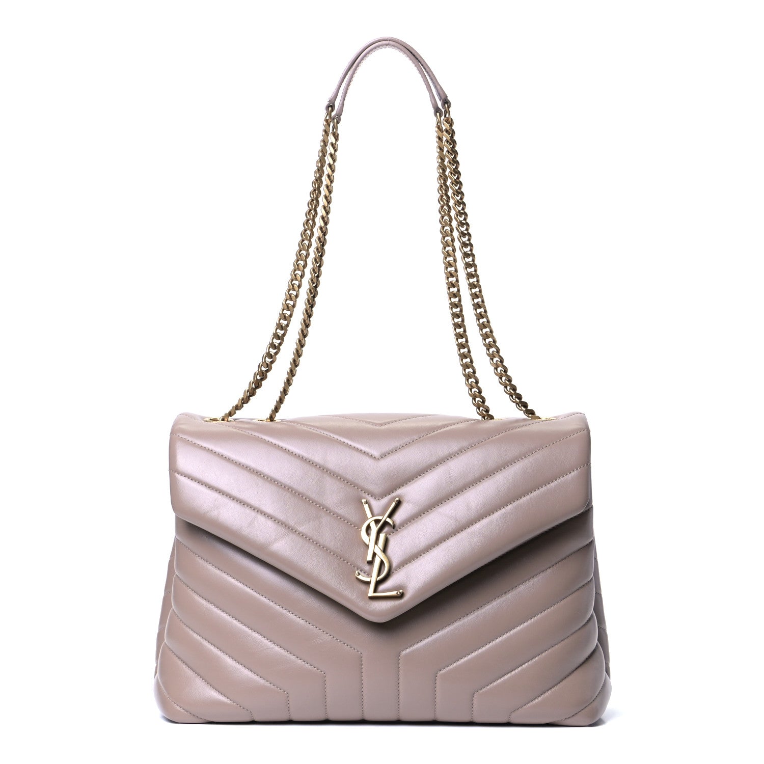 Saint Laurent Calfskin Y Quilted Monogram Medium Loulou Chain Satchel Dark Beige 1 of 5