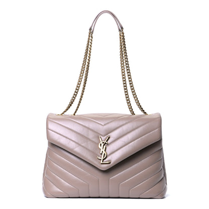 Saint Laurent Calfskin Y Quilted Monogram Medium Loulou Chain Satchel Dark Beige 1 of 5