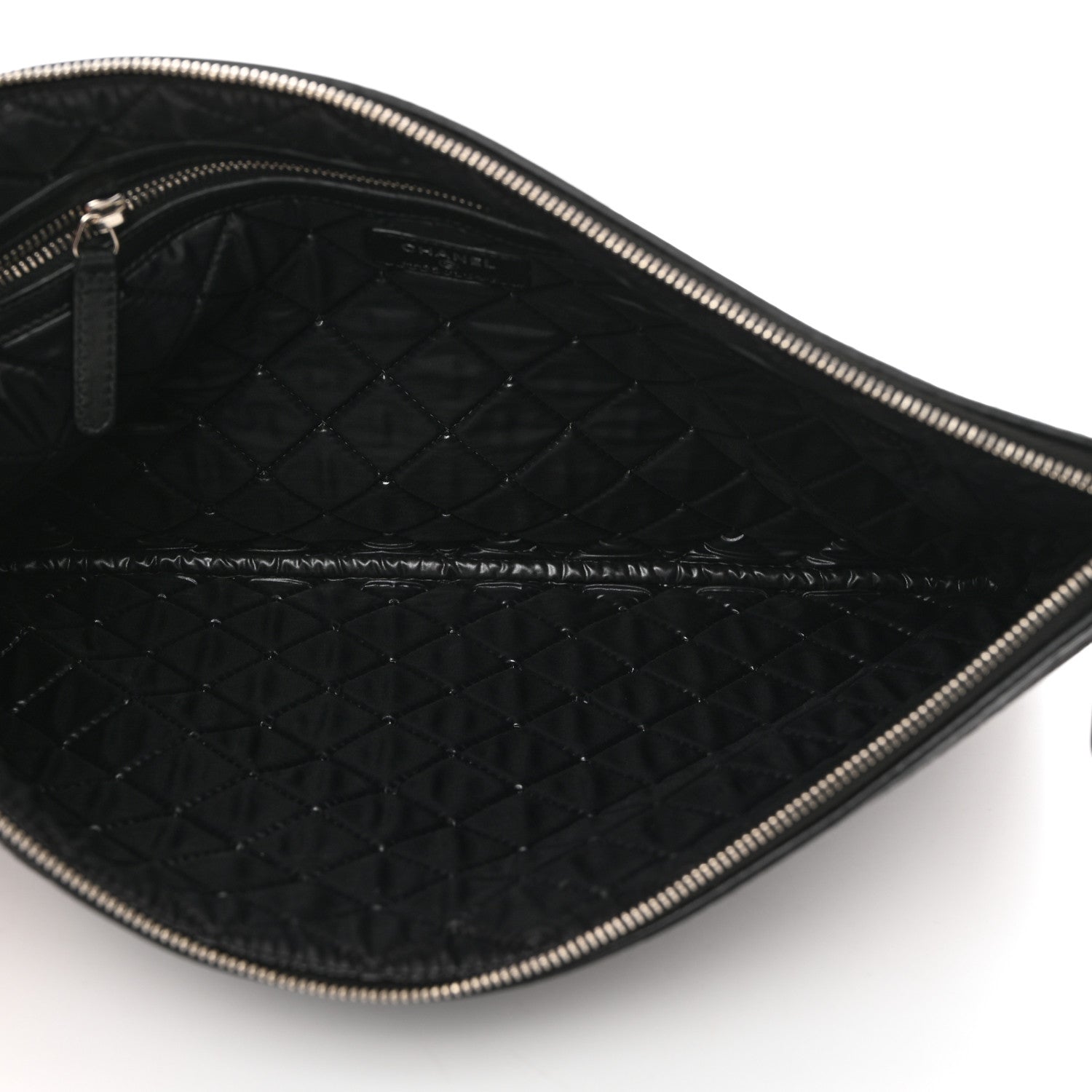 Chanel Striped Canvas Large Deauville Pouch Clutch Black 5 of 7