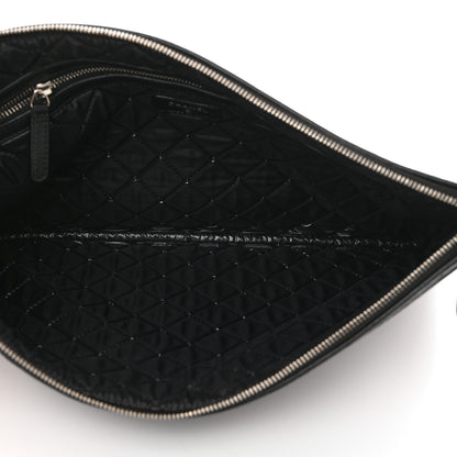 Chanel Striped Canvas Large Deauville Pouch Clutch Black 5 of 7