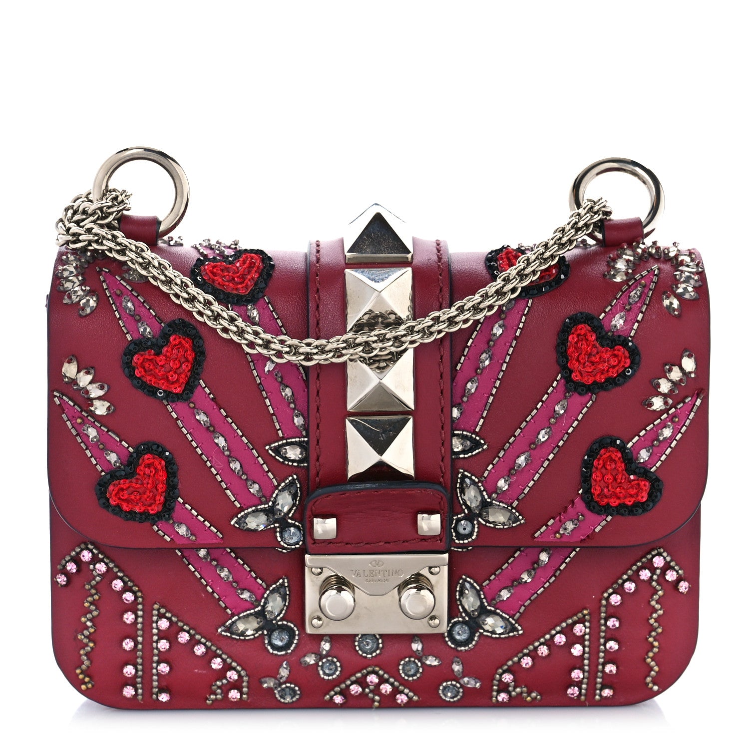 Valentino Garavani Vitello Crystal Loveblade Embellished Mini Glam Lock Rockstud Flap Rubino 1 of 10