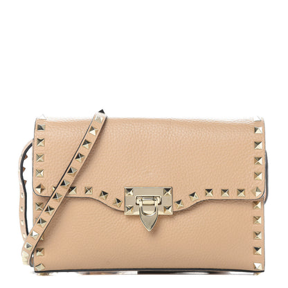 Valentino Garavani Pebbled Calfskin Medium Rockstud Flip Lock Crossbody Bag Camel Rose 1 of 16