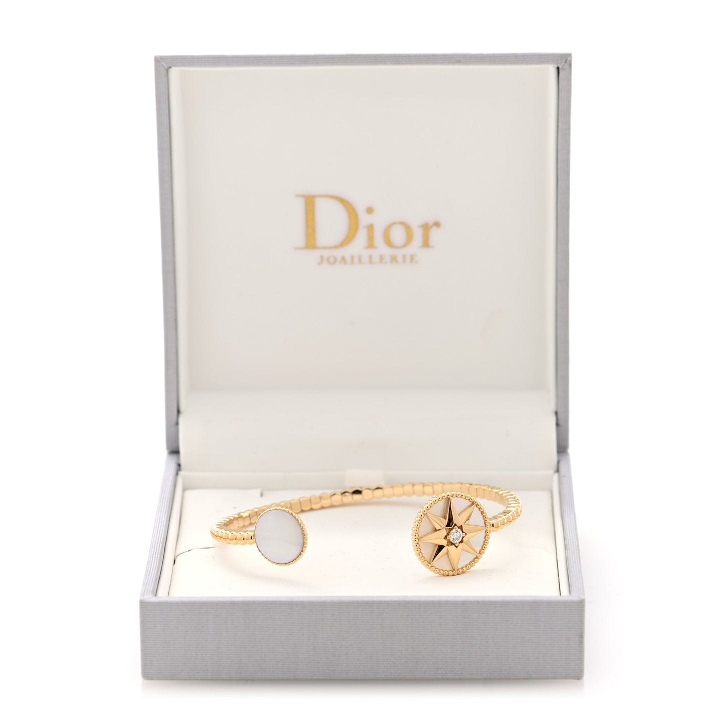 18K Yellow Gold Diamond Mother of Pearl Rose Des Vents Cuff Bracelet
