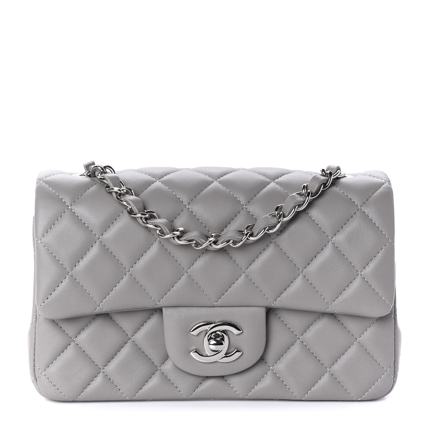 Lambskin Quilted Mini Rectangular Flap Grey
