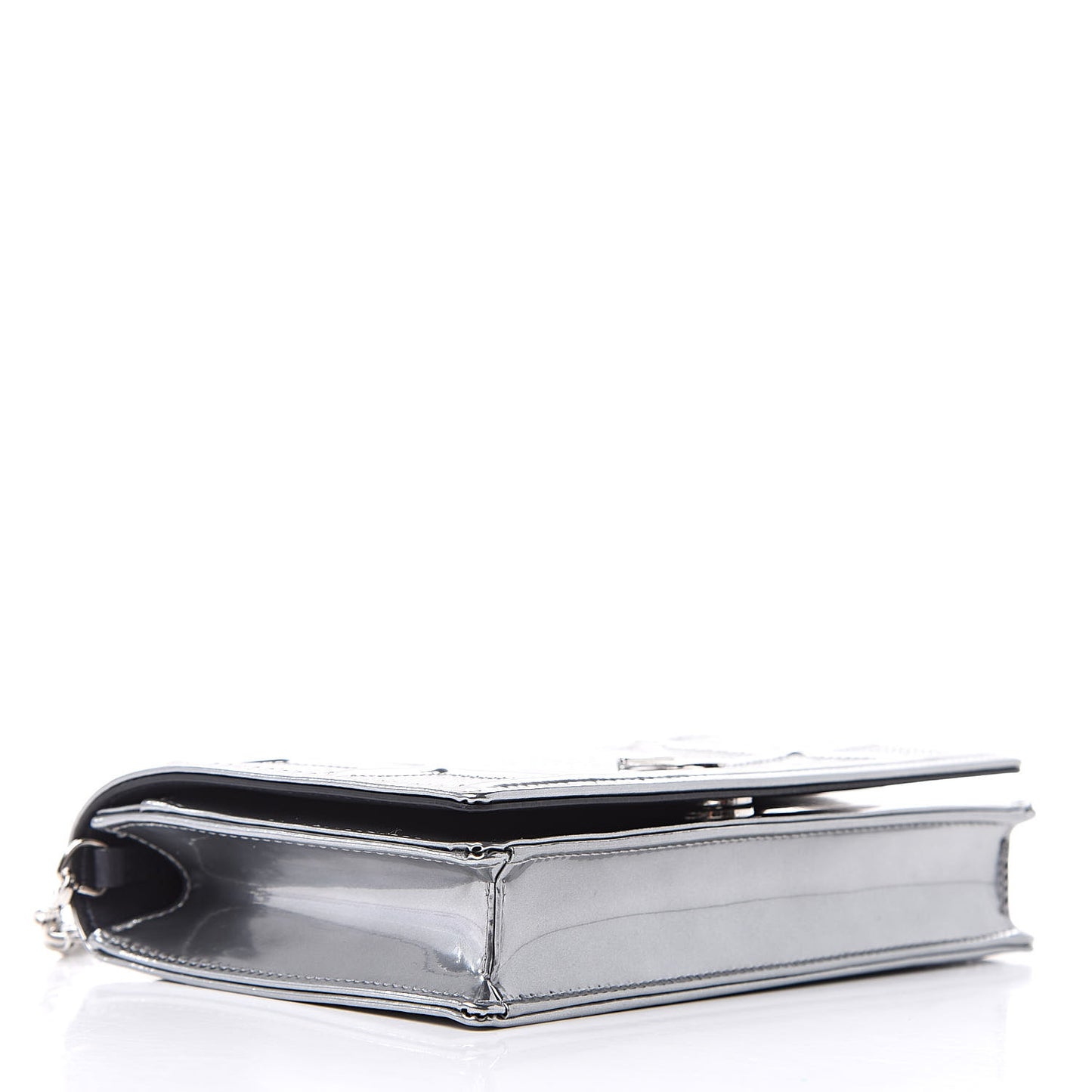 Metallic Patent Micro-Cannage Diorama Wallet on Chain Pouch Silver