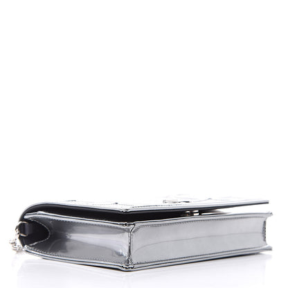 Christian Dior Metallic Patent Micro-Cannage Diorama Wallet on Chain Pouch Silver 4 of 8