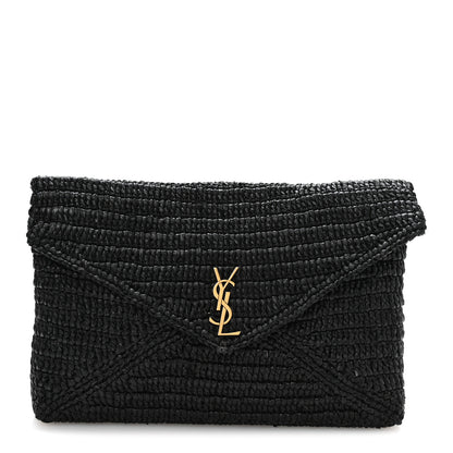 Saint Laurent Raffia Large Cassandre Envelope Pouch Black 1 of 8
