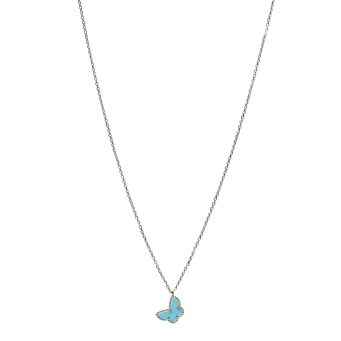 18K White Gold Turquoise Sweet Alhambra Butterfly Pendant Necklace