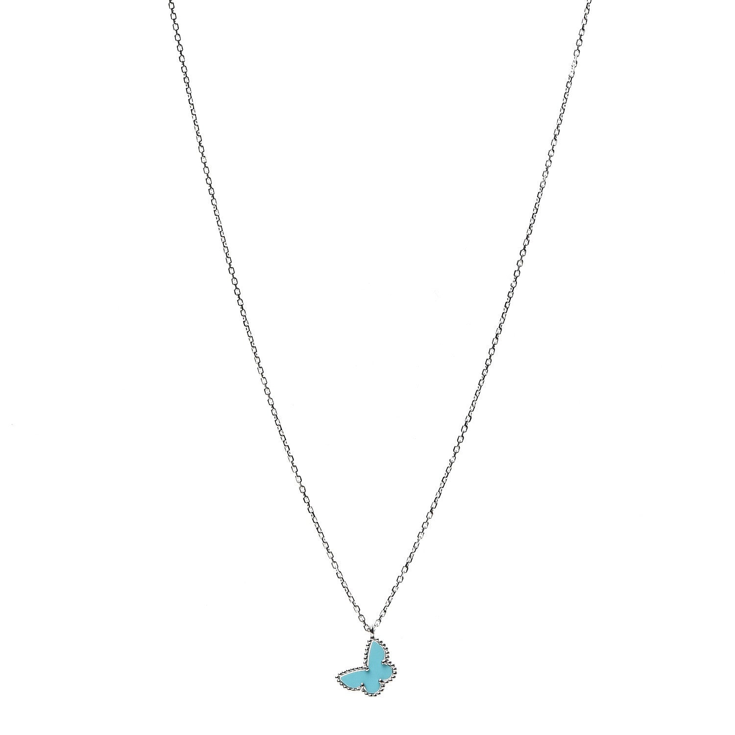 Van Cleef & Arpels 18K White Gold Turquoise Sweet Alhambra Butterfly Pendant Necklace 1 of 8