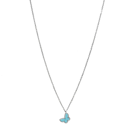 Van Cleef & Arpels 18K White Gold Turquoise Sweet Alhambra Butterfly Pendant Necklace 1 of 8