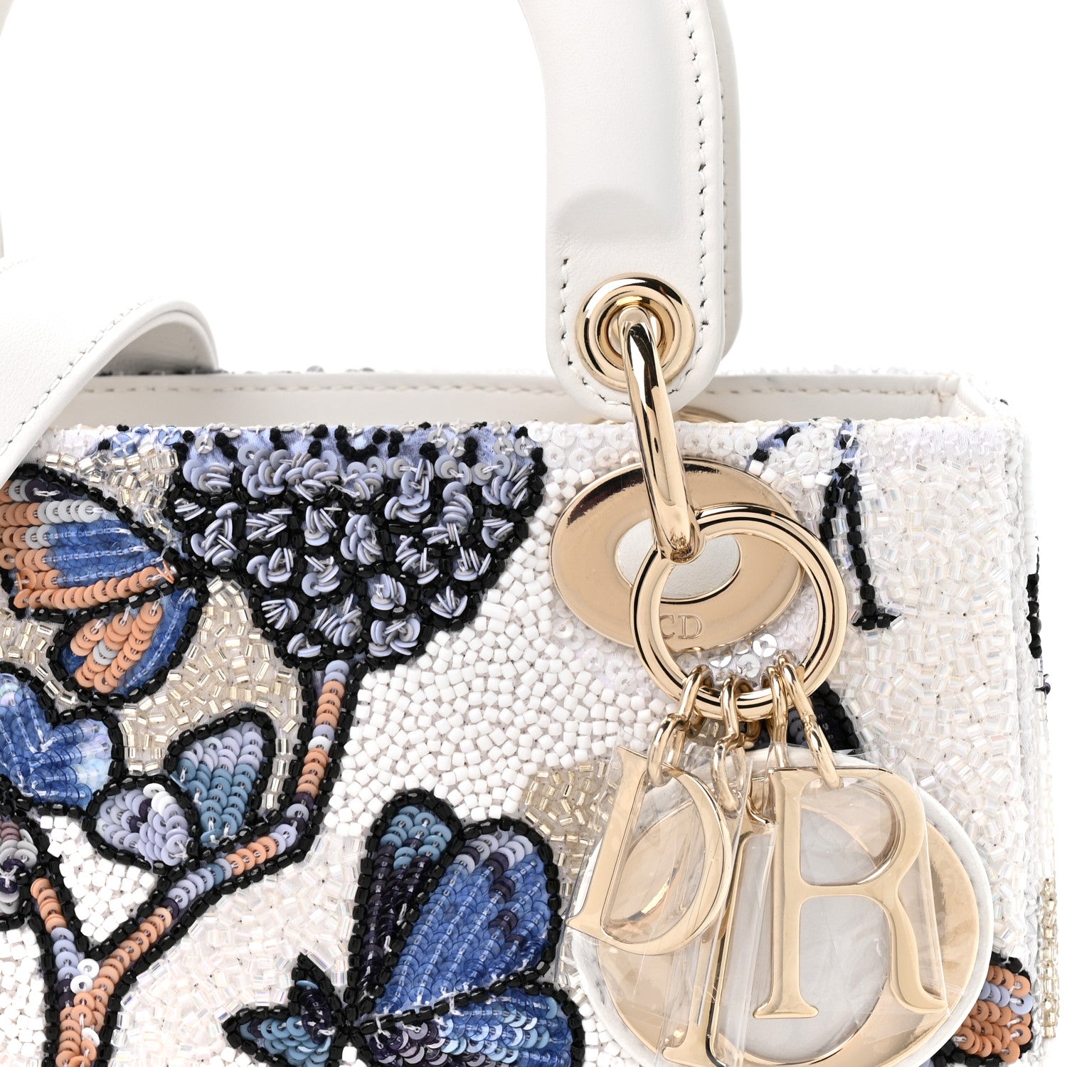 Christian Dior Calfskin Toile de Jouy Beaded Sequin Embroidered Small Mexico Lady Dior White Pastel Midnight Blue 8 of 10