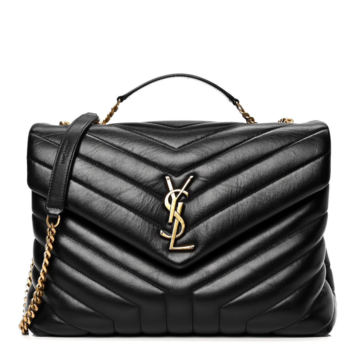 Calfskin Y Quilted Monogram Medium Loulou Chain Satchel Black