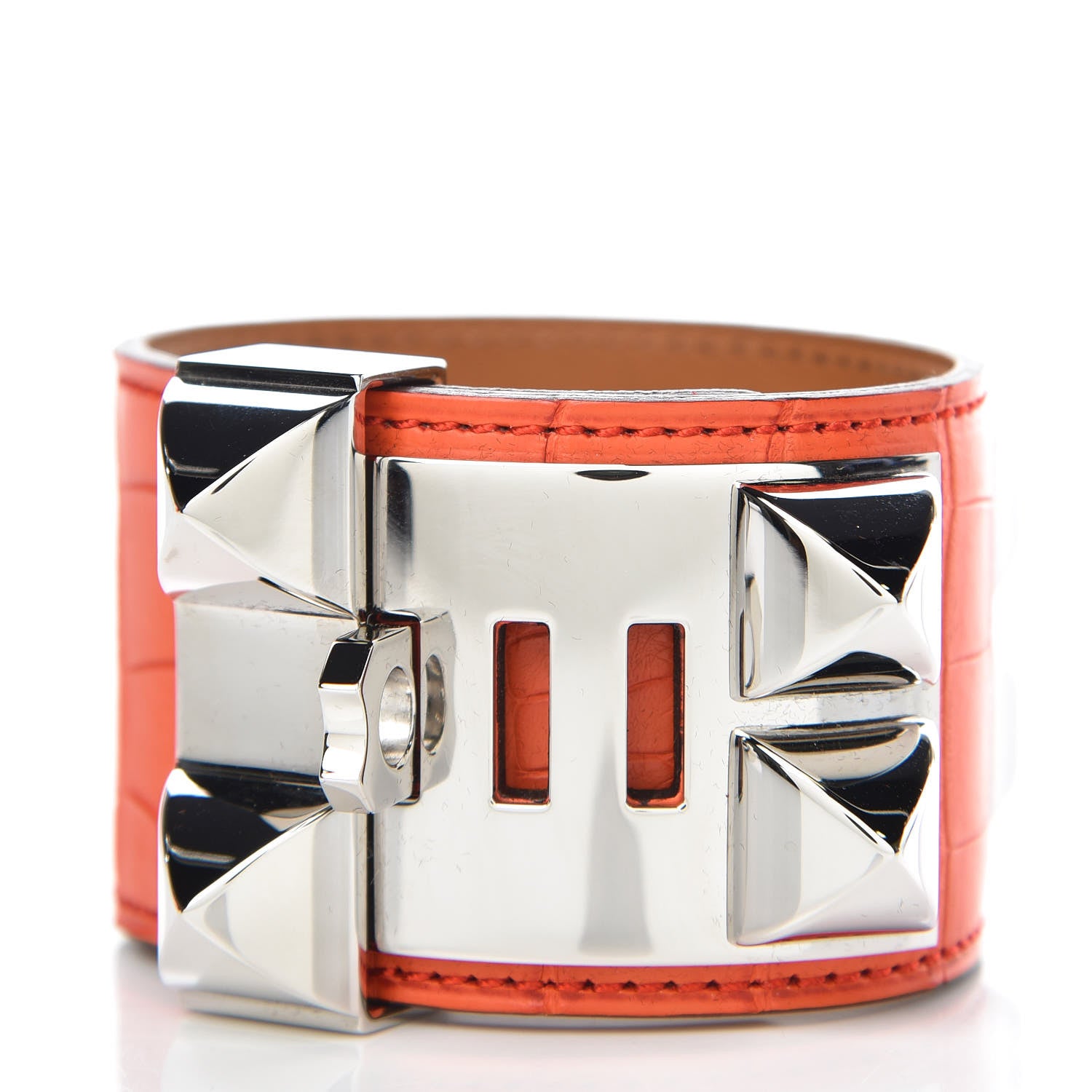 Hermes Matte Alligator Collier De Chien CDC Bracelet S Orange Poppy 3 of 6