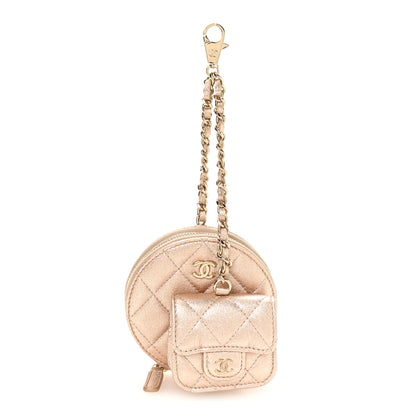 Chanel Metallic Lambskin Quilted Round Clip On Coin Purse Airpods Case Gold 1 of 9