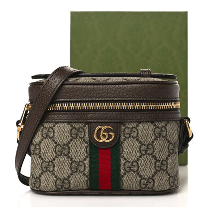 Gucci GG Supreme Monogram Textured Calfskin Web Mini Ophidia Top Handle Bag Beige Ebony New Acero 10 of 10