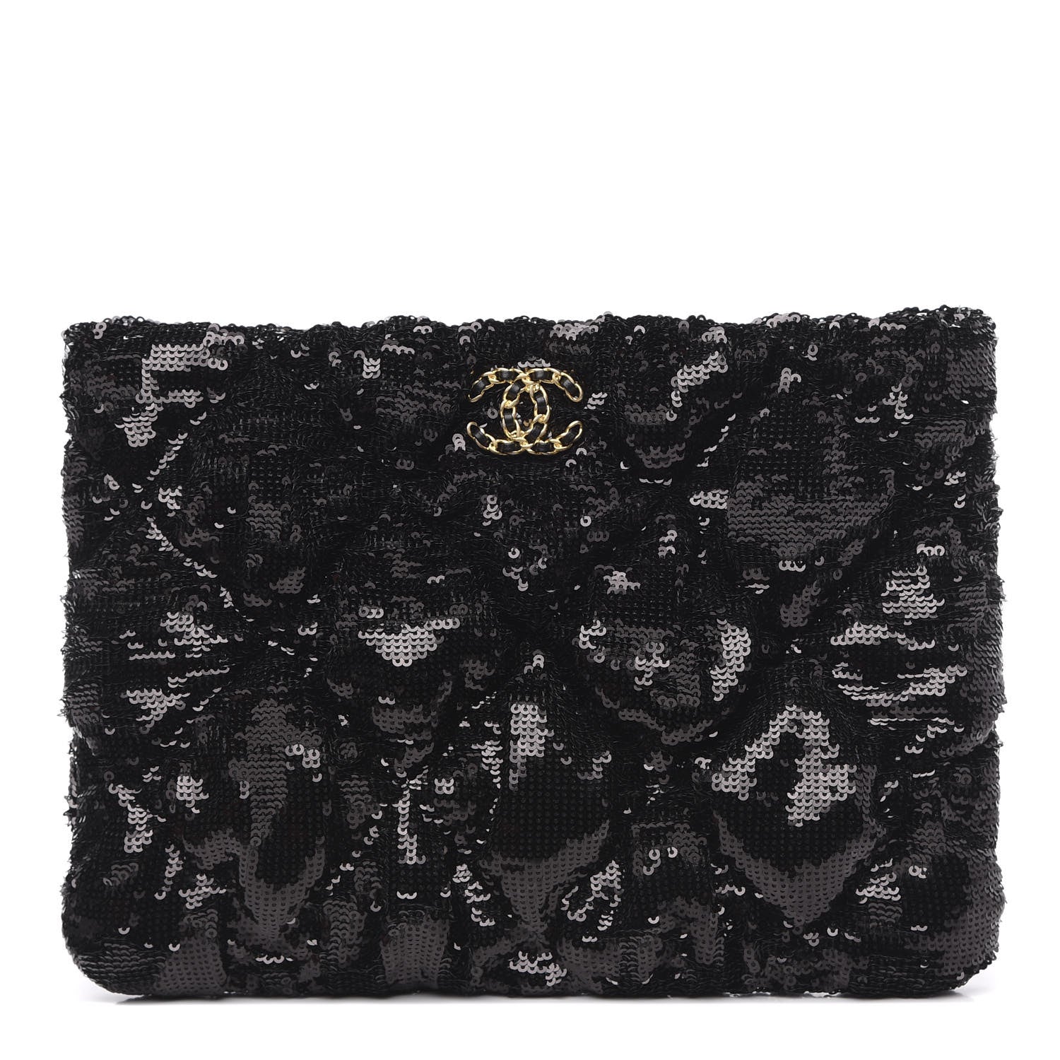 Chanel Sequins Quilted Large Chanel 19 Pouch Black 1 of 9