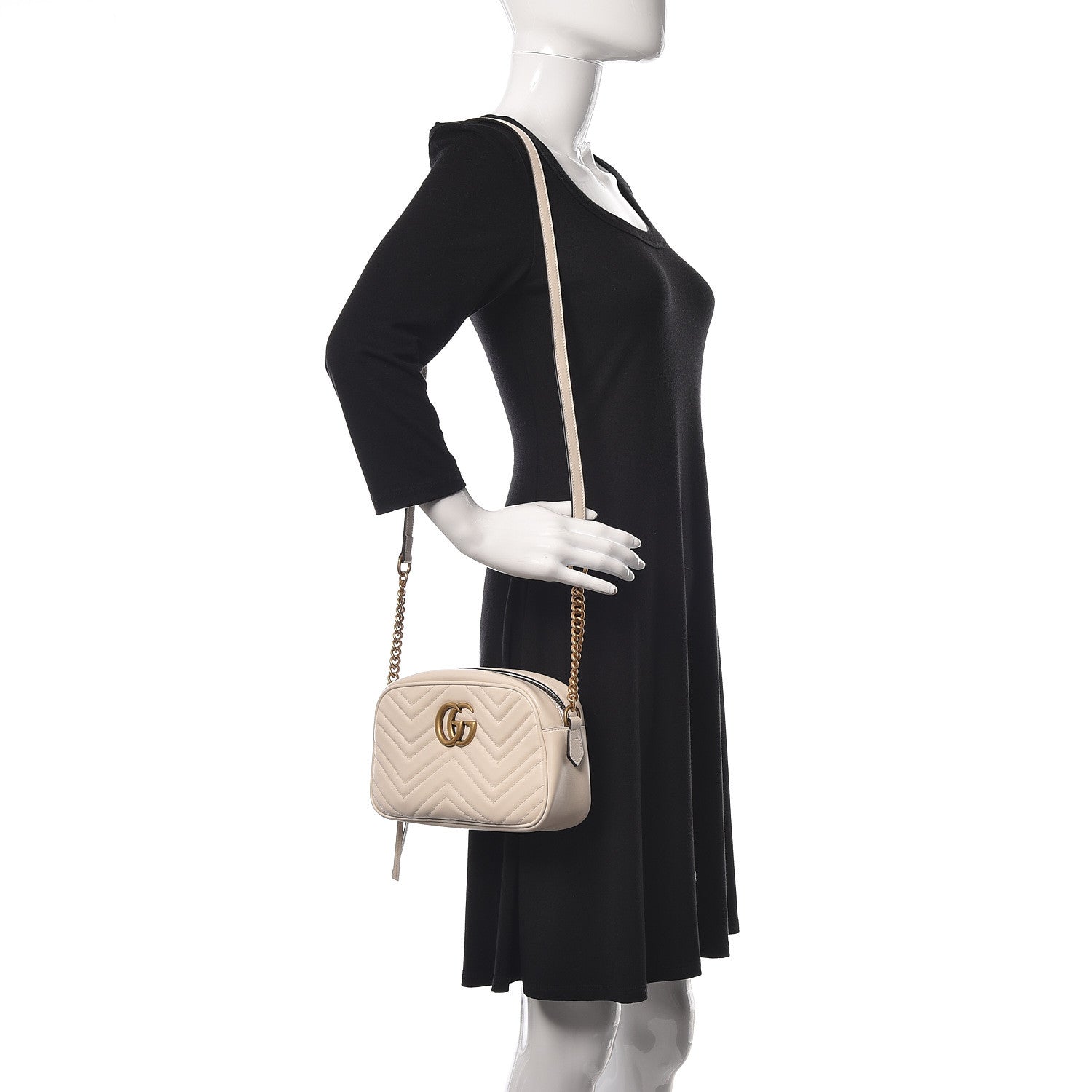 Gucci Calfskin Matelasse Small GG Marmont Chain Shoulder Bag White 2 of 10