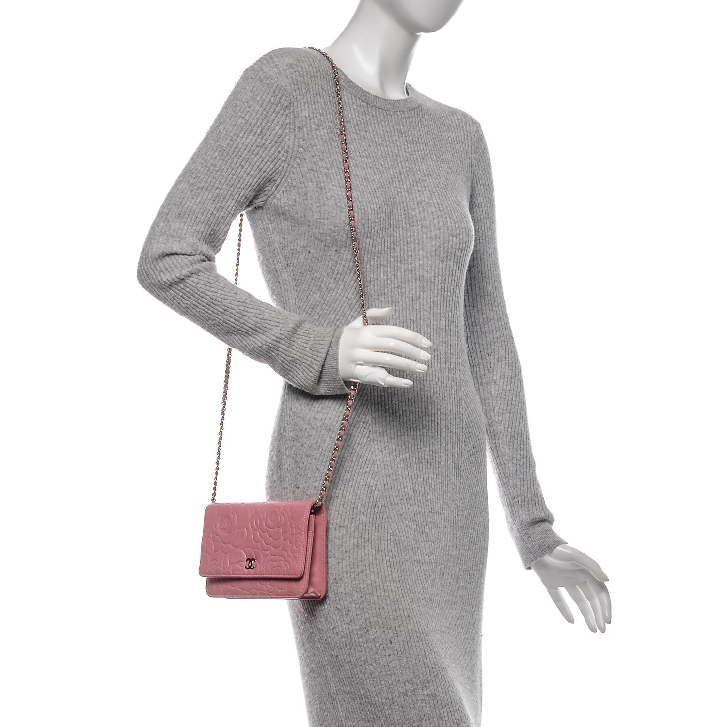 Chanel Lambskin Camellia Embossed Wallet On Chain WOC Pink 2 of 8