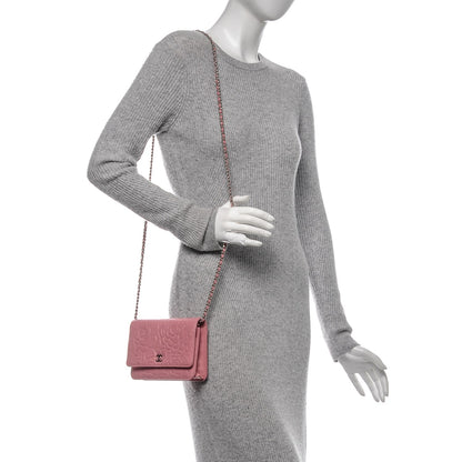 Chanel Lambskin Camellia Embossed Wallet On Chain WOC Pink 2 of 8