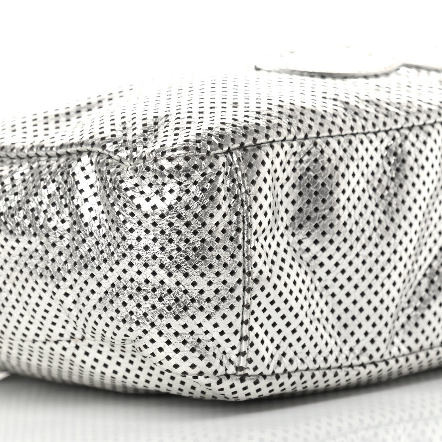 Metallic Glazed Calfskin Perforated Medium Rodeo Drive Tote Silver