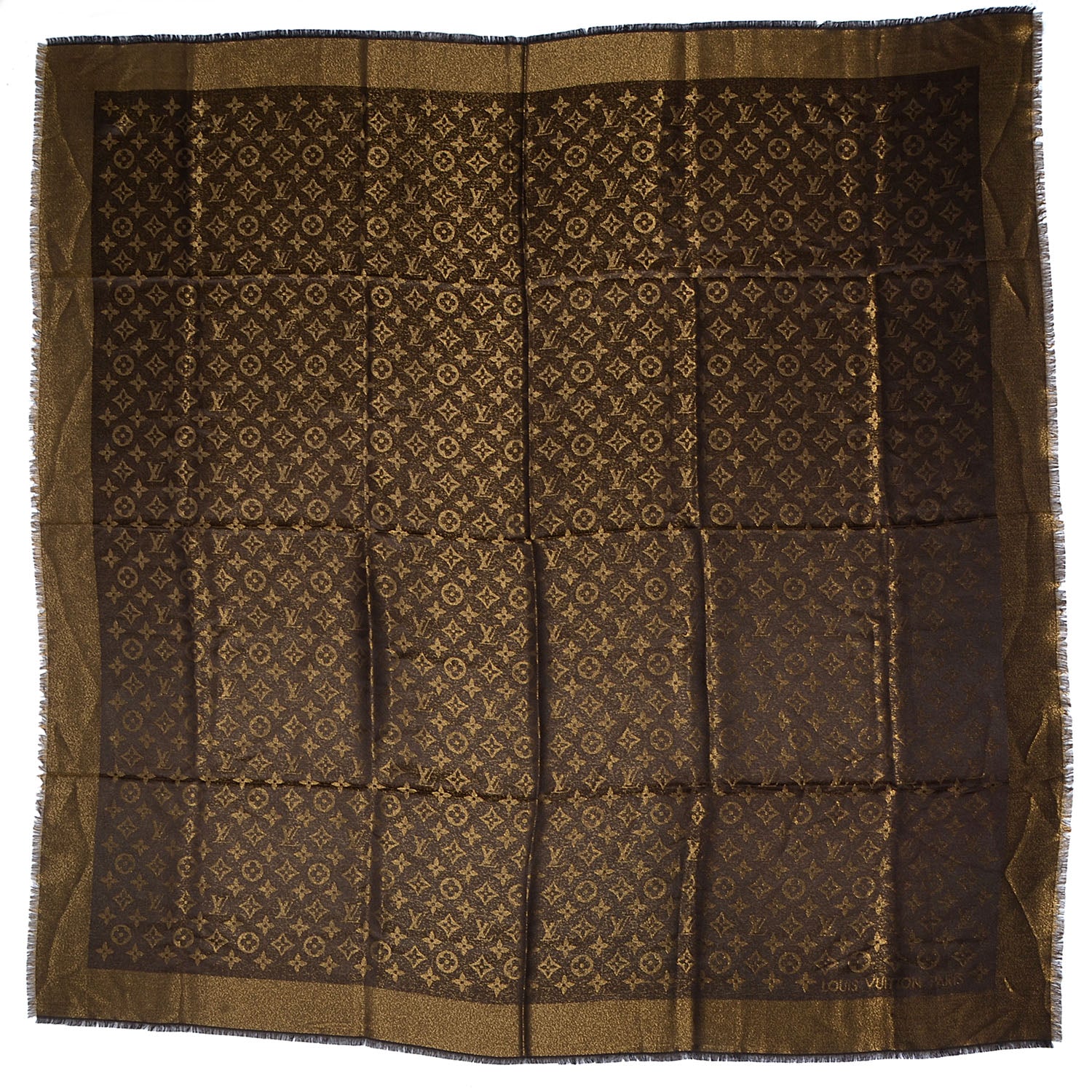 Louis Vuitton Silk Lurex Wool Monogram Shine Shawl Brown 3 of 5