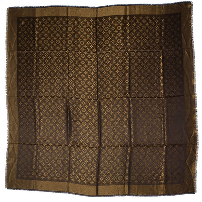 Louis Vuitton Silk Lurex Wool Monogram Shine Shawl Brown 3 of 5