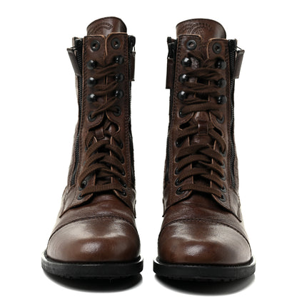 Chanel Sheepskin Quilted CC Tall Lace Up Combat Boots 41 Dark Brown 2 of 14