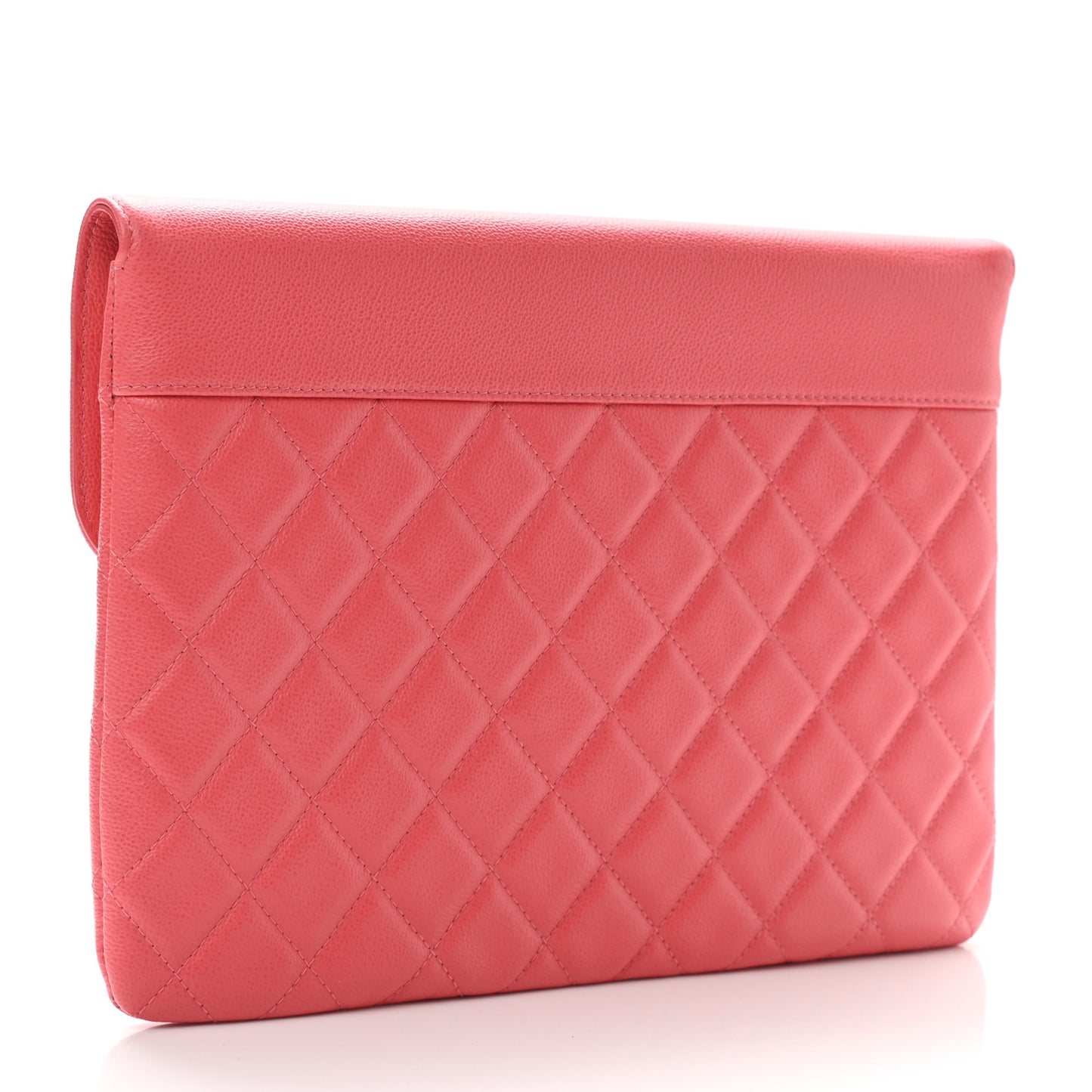 Grained Calfskin Quilted CC Box Pouch Red