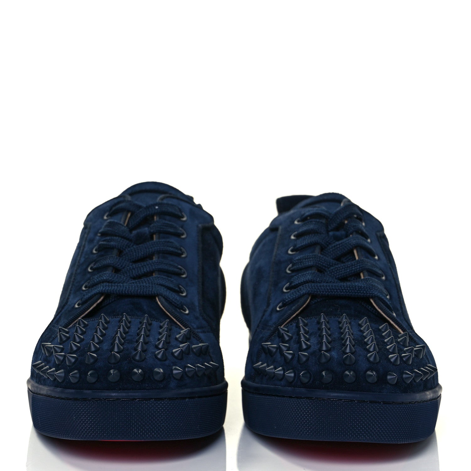 Christian Louboutin Veau Velours Louis Junior Spikes Flat Sneakers 44.5 Blue 2 of 8